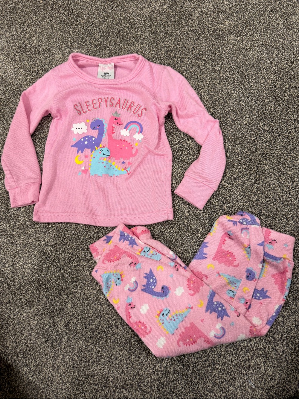 Pink 'Sleepysaurus' Kids Pajama Set - Cozy Long Sleeve Top & Pants- 18M